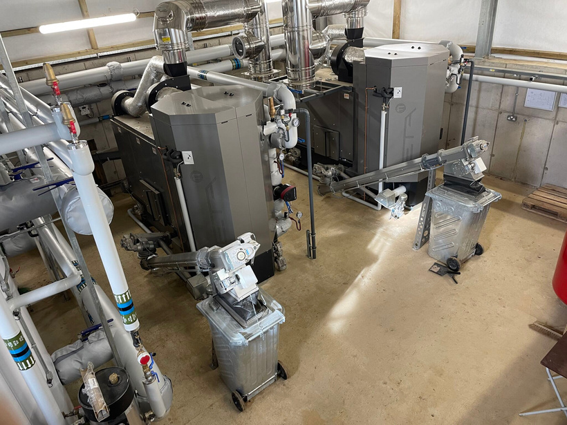 View inside the plant room: ETA Biomass boilers 2 x 300kW
